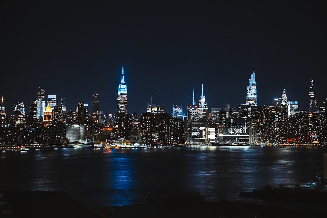 City skyline illuminated at night