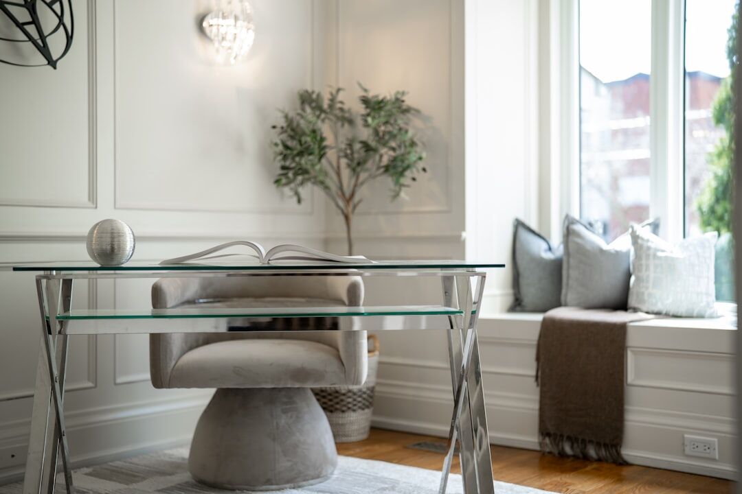 Elegant editorial office reception with modern furniture